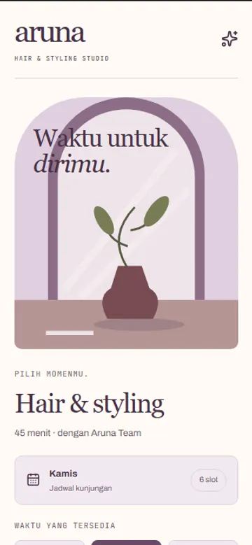 Tampilan HP Aruna Studio