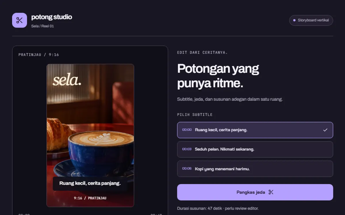 Tampilan desktop Potong Studio