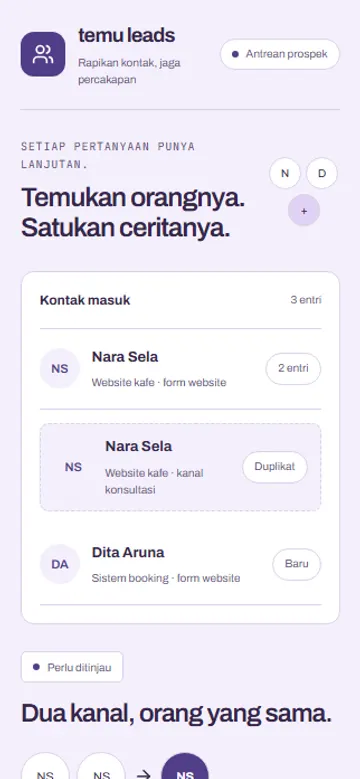 Tampilan HP Temu Leads