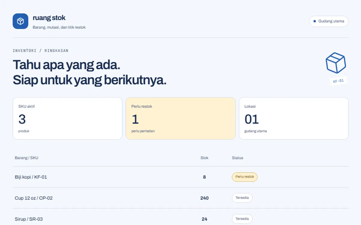 Tampilan desktop Ruang Stok