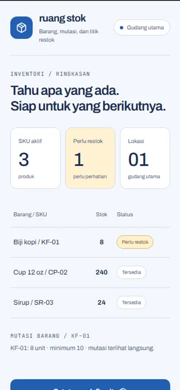 Tampilan HP Ruang Stok