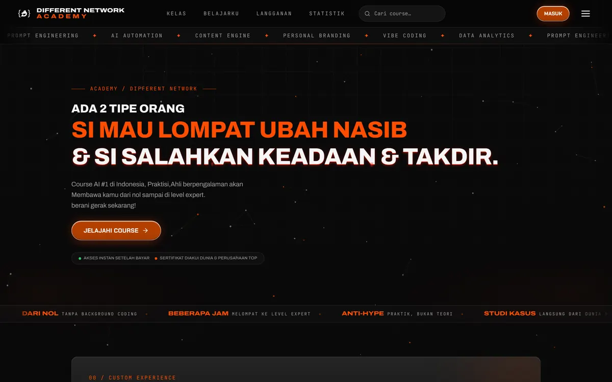 Tampilan desktop Different Network Academy