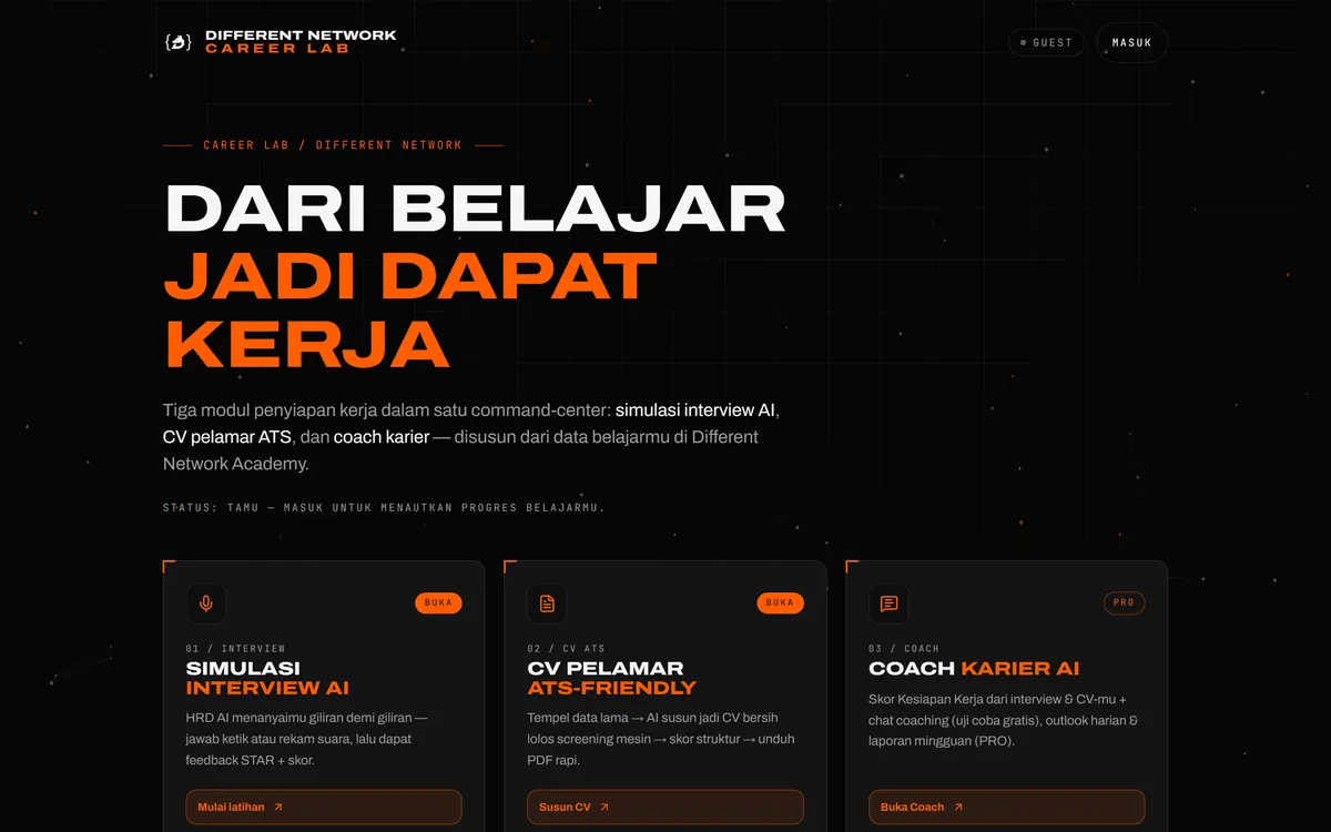 Tampilan desktop Career Lab