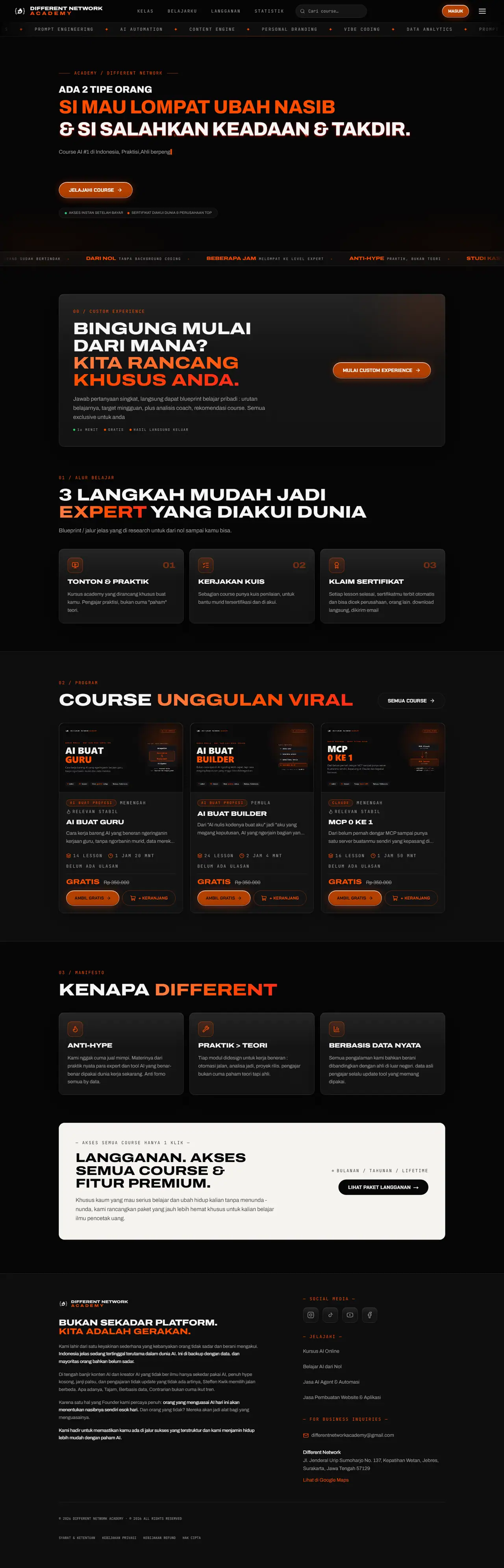 Halaman Beranda Different Network Academy (desktop)