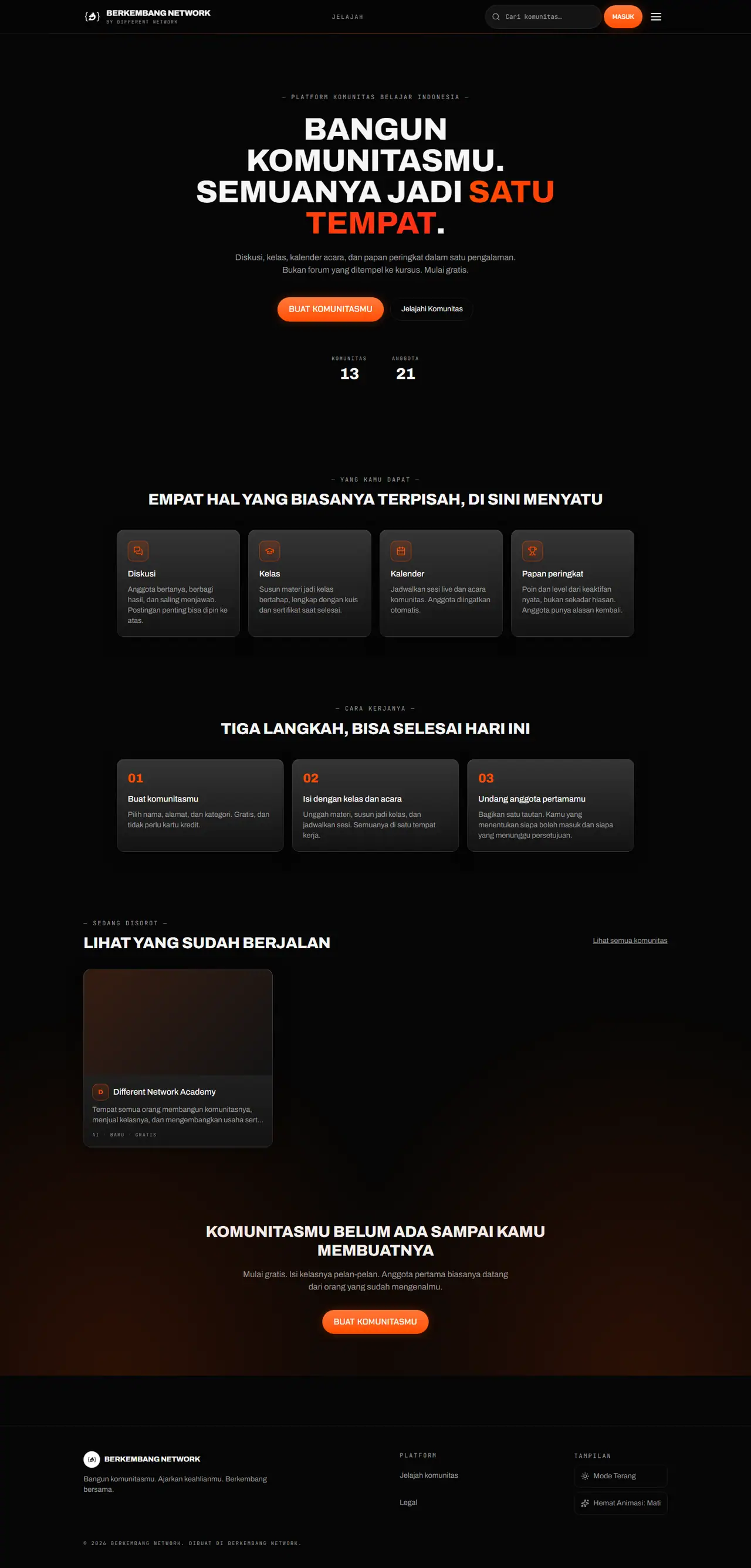 Halaman Beranda Berkembang Network (desktop)