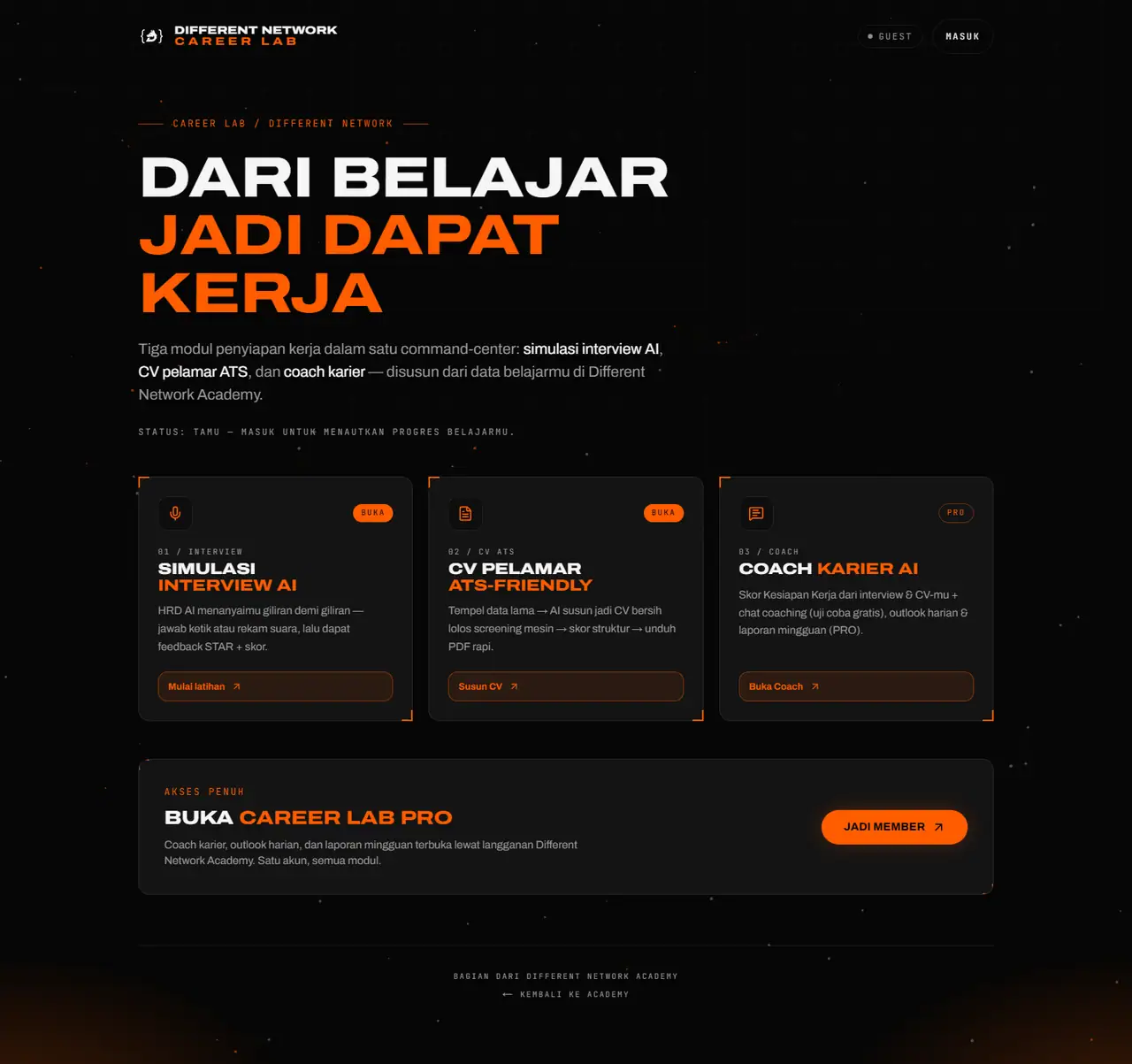 Halaman Beranda Career Lab (desktop)